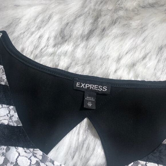 Express Sleeveless Floral Lace Black & White Striped Emo Tank Top - Picture 6 of 7